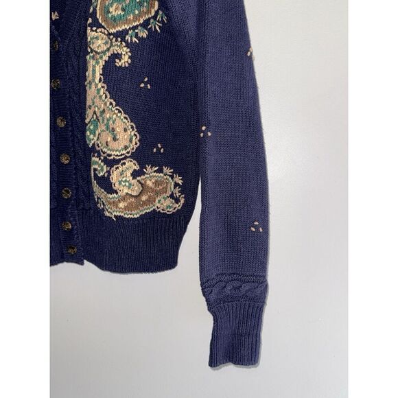 Vtg Herman Geist Embroidered Sweater Cardigan Cotton Linen Granny Cottage Medium - Picture 3 of 15